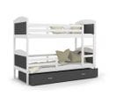 Lit Superposé Mateo 90x190 Blanc - Gris Livré Avec Sommiers, Tiroir Et Matelas En Mousse De 7cm