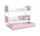 Lit Superposé Mateo 90x190 Blanc Rose Livré Avec Tiroir, Sommier Et Matelas Mousse 7 cm Offert