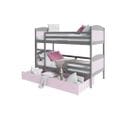 Lit Superposé Mateo 90x190 Gris - Rose Livré Avec Sommiers, Tiroir Et Matelas En Mousse De 7cm