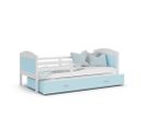 Lit Gigogne Mateo 90x190 Blanc - Bleu Livré Avec Sommiers, Tiroir Et Matelas En Mousse De 7cm