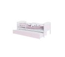 Lit Gigogne Mateo 90x190 Blanc - Rose Livré Avec Sommiers, Tiroir Et Matelas En Mousse De 7cm