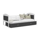 Lit Gigogne Mateo 90x190 Blanc - Gris Livré Avec Sommiers, Tiroir Et Matelas En Mousse De 7cm