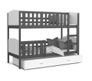 Lit Superposé Tomy 90x190 Gris - Blanc Livré Avec Sommiers, Tiroir Et Matelas En Mousse De 7cm