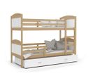 Lit Superposé Mateo 90x190 Pin - Blanc Livré Avec Sommiers, Tiroir Et Matelas En Mousse De 7cm