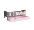 Lit Enfant Teo 90x190 Gris - Rose Livré Avec Sommiers, Tiroir Et Matelas En Mousse De 7cm