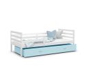 Lit Enfant Milo 90x190 Blanc - Bleu Livré Avec Sommiers, Tiroir Et Matelas En Mousse De 7cm