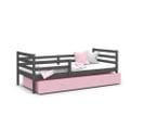 Lit Enfant Milo 90x190 Gris - Rose Livré Avec Sommiers, Tiroir Et Matelas En Mousse De 7cm