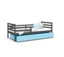 Lit Enfant Milo 90x190 Gris - Bleu Livré Avec Sommiers, Tiroir Et Matelas En Mousse De 7cm