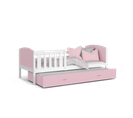 Lit Gigogne Tomy 90x190 Blanc - Rose Livré Avec Sommiers, Tiroir Et Matelas En Mousse De 7cm