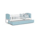 Lit Gigogne Tomy 90x190 Blanc - Bleu Livré Avec Sommiers, Tiroir Et Matelas En Mousse De 7cm