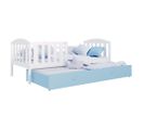 Lit Gigogne Teo 90x190 Blanc - Bleu Livré Avec Sommiers, Tiroir Et Matelas En Mousse De 7cm