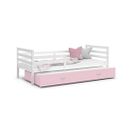 Lit Gigogne Milo 90x190 Blanc - Rose Livré Avec Sommiers, Tiroir Et Matelas En Mousse De 7cm