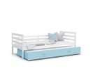 Lit Gigogne Milo 90x190 Blanc - Bleu Livré Avec Sommiers, Tiroir Et Matelas En Mousse De 7cm