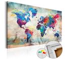 Tableau En Liège "carte Du Monde - World Map : Colourful Madness" 80 X 120 Cm