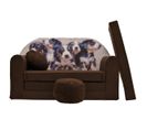 Nino Canapé Convertible Lit Pour Enfant Avec Pouf Et Coussin Chiens Marron