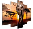 Tableau Imprimé "wandering Elephant 5 Panneaux Wide" 100x225cm