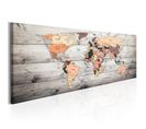 Tableau Imprimé "world Maps : Wooden Travels" 40 X 120 Cm