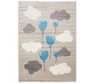 Tapis Chambre Enfant Design Bleu Beige Crème Ballon Coeur 160 X 230 Cm