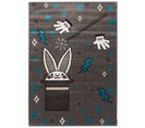 Tapis Chambre Enfant Gris Foncé Bleu Blanc Noir Lapin Chapeu Magique 133 X 190 Cm