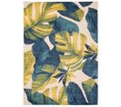 Tapis Extérieur Intérieur Vert Bleu Jaune Crème Feuilles 160x220 cm