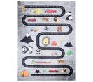 Tapis Enfant Bébé Noir Multicolore Route Animaux Fin 120x170 cm Emma