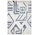 Tapis Salon Beige Bleu Marine Crème Gris Géométrique Franges Fin 120x170 cm