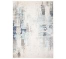 Tapis Salon Crème Beige Bleu Gris Bleu Foncé Abstrait Franges Fin 120x170 cm