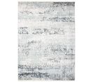 Tapis Salon Bleu Crème Gris Bleu Foncé Abstrait Rayures Franges Fin 200x305cm