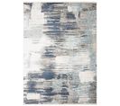 Tapis Salon Bleu Foncé Crème Gris Beige Bleu Abstrait Franges Fin 200x305cm