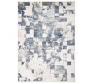 Tapis Salon Gris Beige Bleu Marine Crème Carrés Tacheté Franges Fin 200x305cm