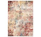 Tapis Salon Beige Saumon Bleu Rouge Crème Jaune Abstrait Franges Fin 160x225cm