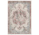 Tapis Poil Court Vintage Bleu Brun Roux Gris Floral 120x170