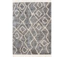 Tapis Shaggy Poils Longs Gris Foncé Crème Ethnique Franges Moelleux 200 X 300 Cm