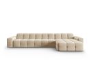 Canapé D'angle Droit "kendal", 5 Places, Beige Clair, Velours