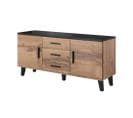 Buffet Noir Et Decor Bois 2 Portes 3 Tiroirs 150cm Colin