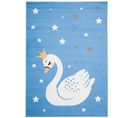 Tapis Enfant Bébé Bleu Blanc Jaune Gris Cygne 140 X 200 Cm Jolly