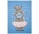 Tapis Enfant Bébé Bleu Gris Rose Hippopotame 140 X 200 Cm Jolly