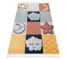 Tapis Yoyo Gd52 Gris / Jaune - Étoiles, Nuages, Patchwork En Peluche Pour Enfants, St 80x150 Cm