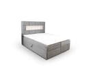 Lit Adulte 140x200 Cm Comolux  Rangement Matelas Ressorts Ensachés Surmatelas Et LED En Velours Gris