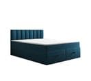 Ensemble 200x200 Cm Gusto Rangement Matelas Ressorts Ensachés Et Surmatelas En Velours Bleu