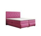 Lit Adulte 160x200 Cm Lupin Avec Matelas Ressorts Intégrés, Rangement, Surmatelas En Velours Rose