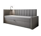 Lit Boxspring 90x200 Cm Tokio Avec Matelas Ressorts Intégré Et Rangement - Gris - Droit