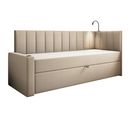 Lit Boxspring 90x200 Cm Tokio Avec Matelas Ressorts Intégré Et Rangement - Beige - Gauche