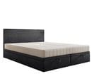 Lit Boxspring 140x200 Cm Siesta Avec Rangement Et Matelas Ressorts Ensachés En Velours Gris Foncé