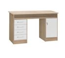 Bureau Droit à Clés - 1 Porte + 4 Tiroirs - Décor Chêne Et Blanc - 126 X P 55 X H 76 Cm - Alicante