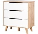 Commode 3 Tiroirs - Décor Chêne Et Blanc Mat - Pieds En Massif - Scandinave L 80 Cm - Vankka