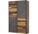 Armoire 2 Portes Coulissantes Multifonction - Bois Et Béton Gris - L 120 X P 41,6 X H 190,5 Cm