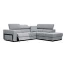 Canapé D'angle Droit Bergo 5 Places Relax Électrique Tissu Gris Clair Un Coussin Déco