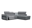 Canapé D'angle Droit Bergo 5 Places Relax Électrique Tissu Gris Un Coussin Déco