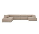 Canapé D'angle Panoramique Gauche "ruby", 7 Places, Beige Foncé, Tissu Structurel